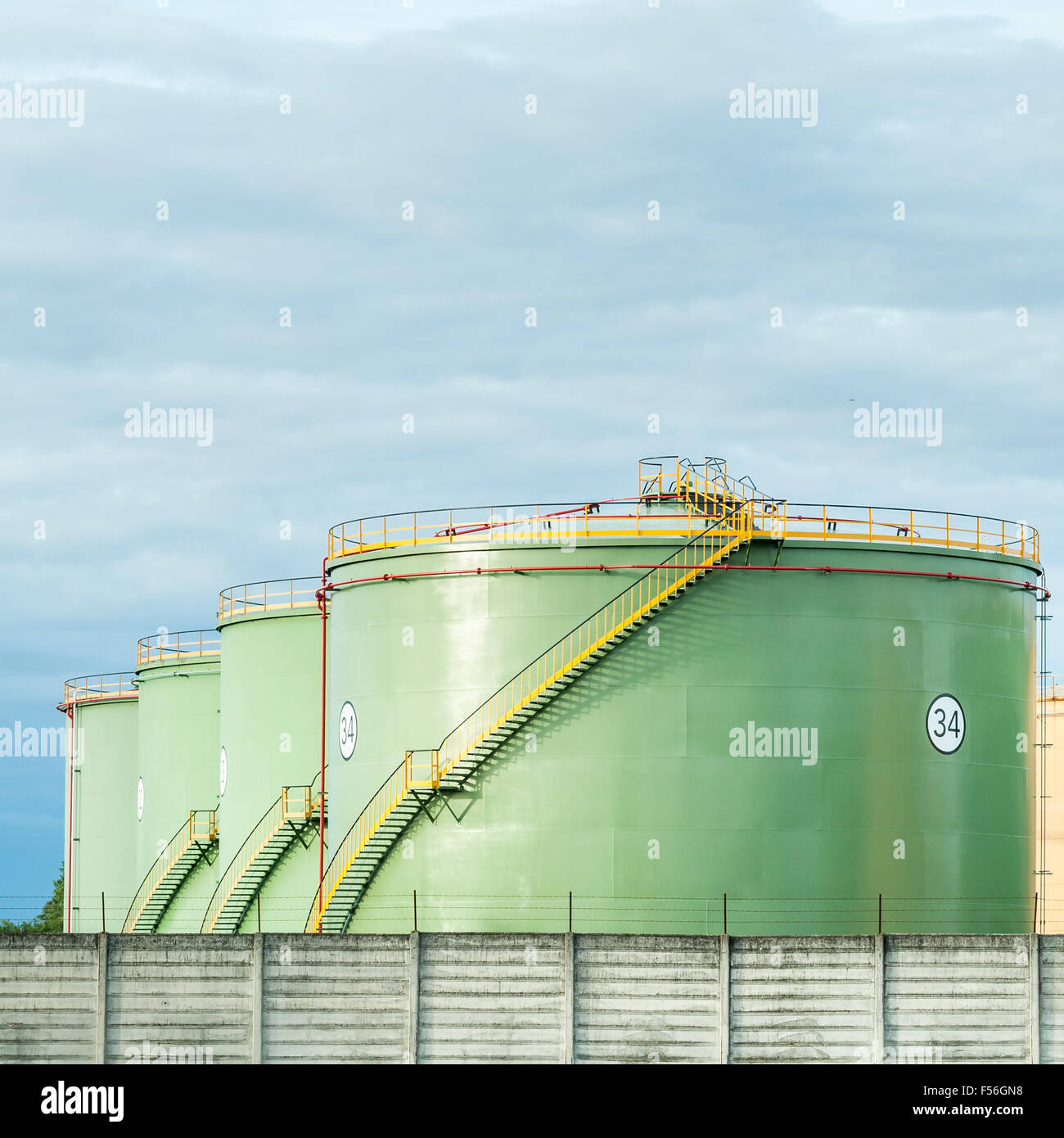 Industrial Storage Tanks. Oil tanks in line Stock Photo