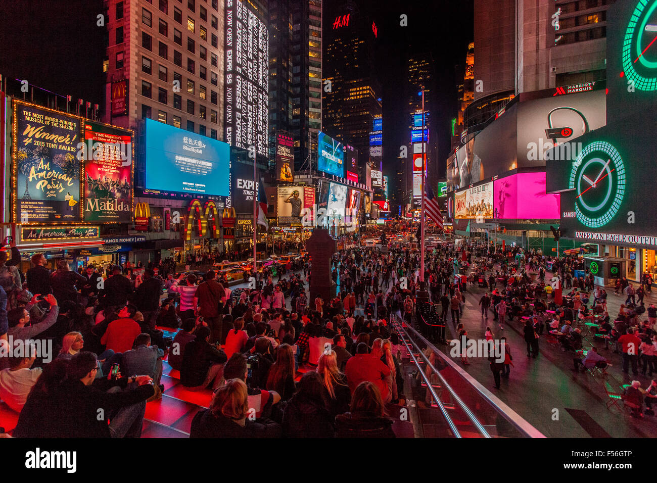Times Square at night, Midtown Manhattan , New York City, United States of America. Stock Photo