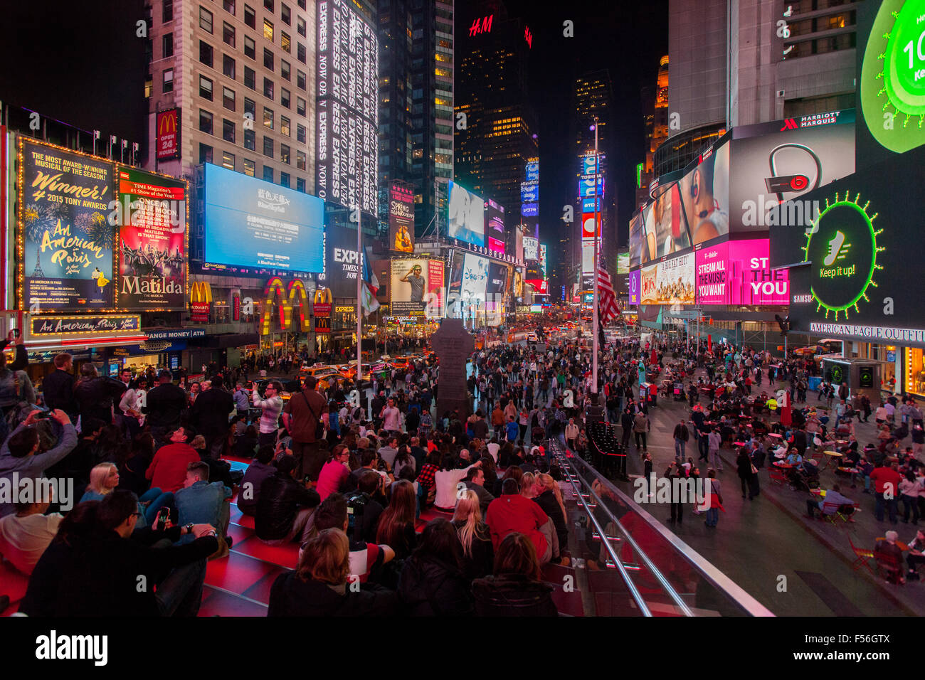 Times Square at night, Midtown Manhattan , New York City, United States of America. Stock Photo