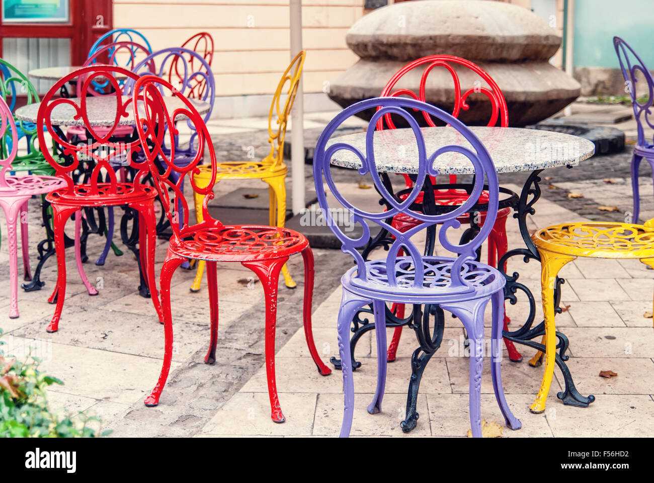 Vintage Street Coffee Shop Brightly Colored Metal Chairs