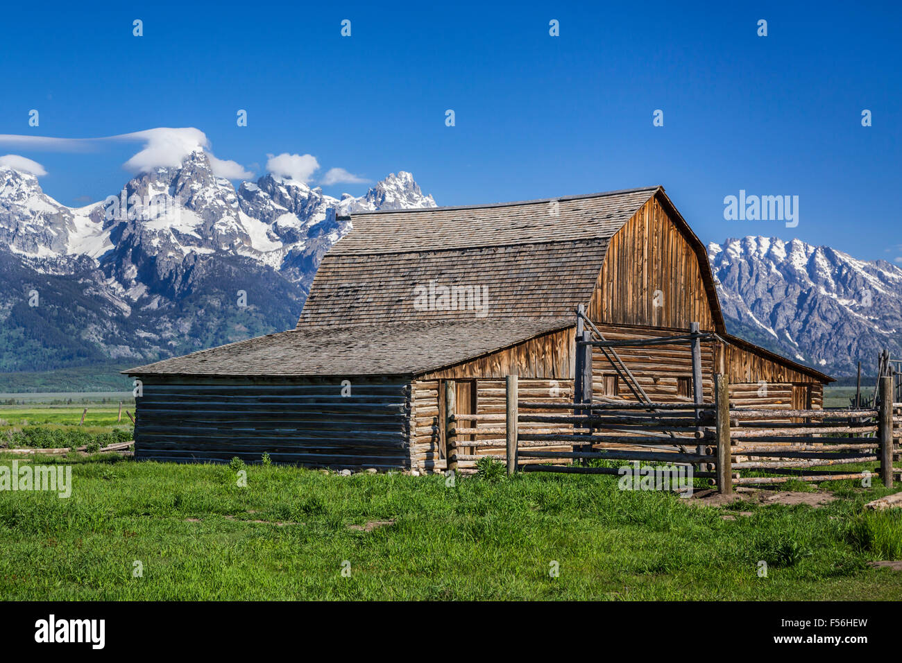 A barn at Mormon Row in the Grand Teton National Park, Wyoming, USA. Stock Photo