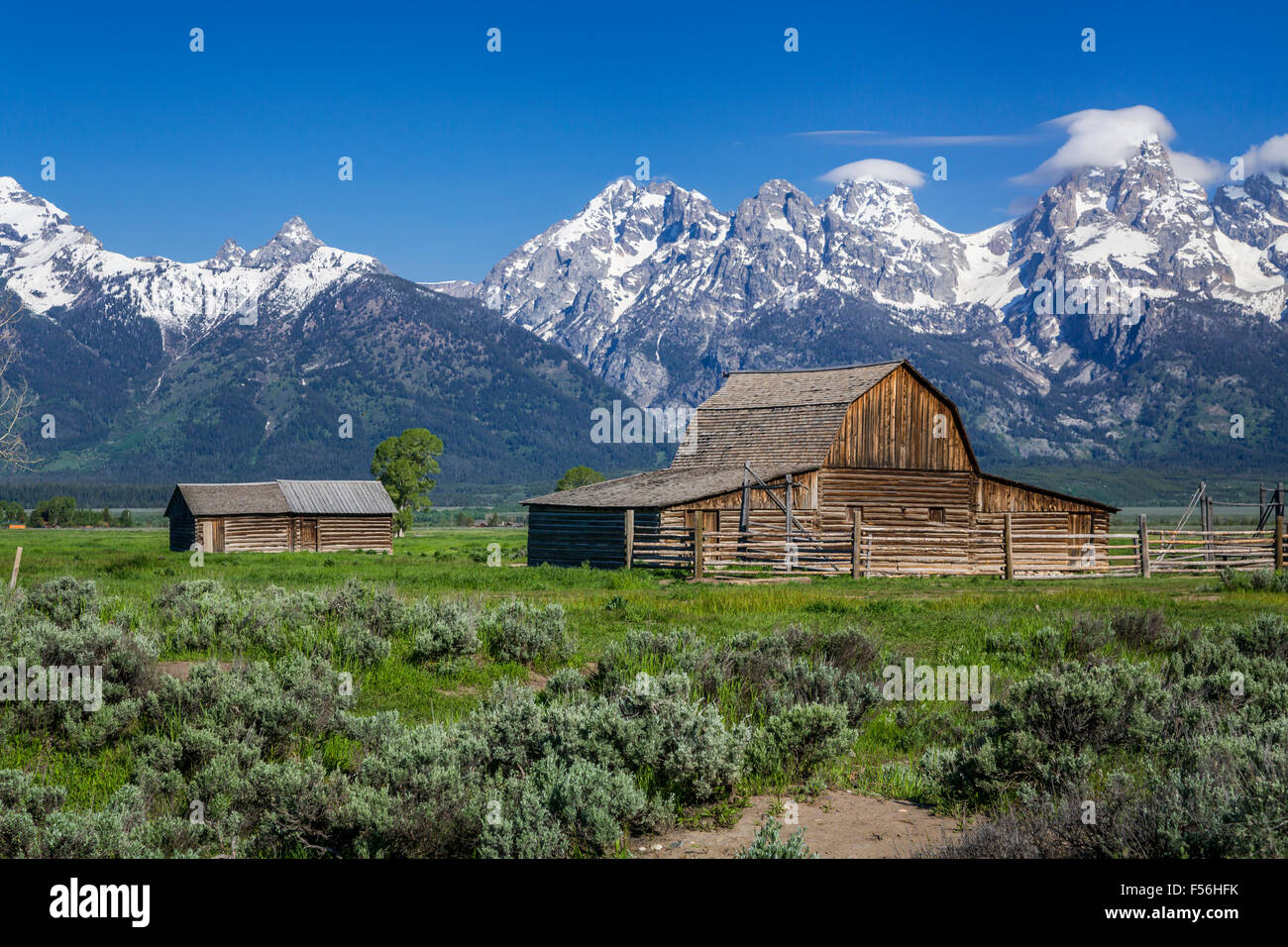 A barn at Mormon Row in the Grand Teton National Park, Wyoming, USA. Stock Photo