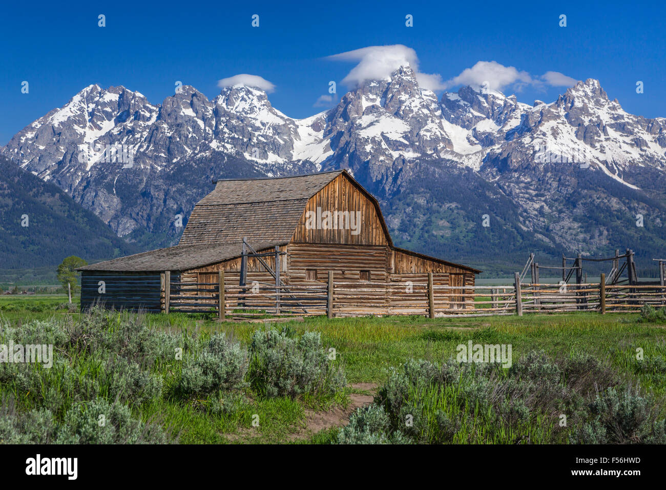 A barn at Mormon Row in the Grand Teton National Park, Wyoming, USA. Stock Photo