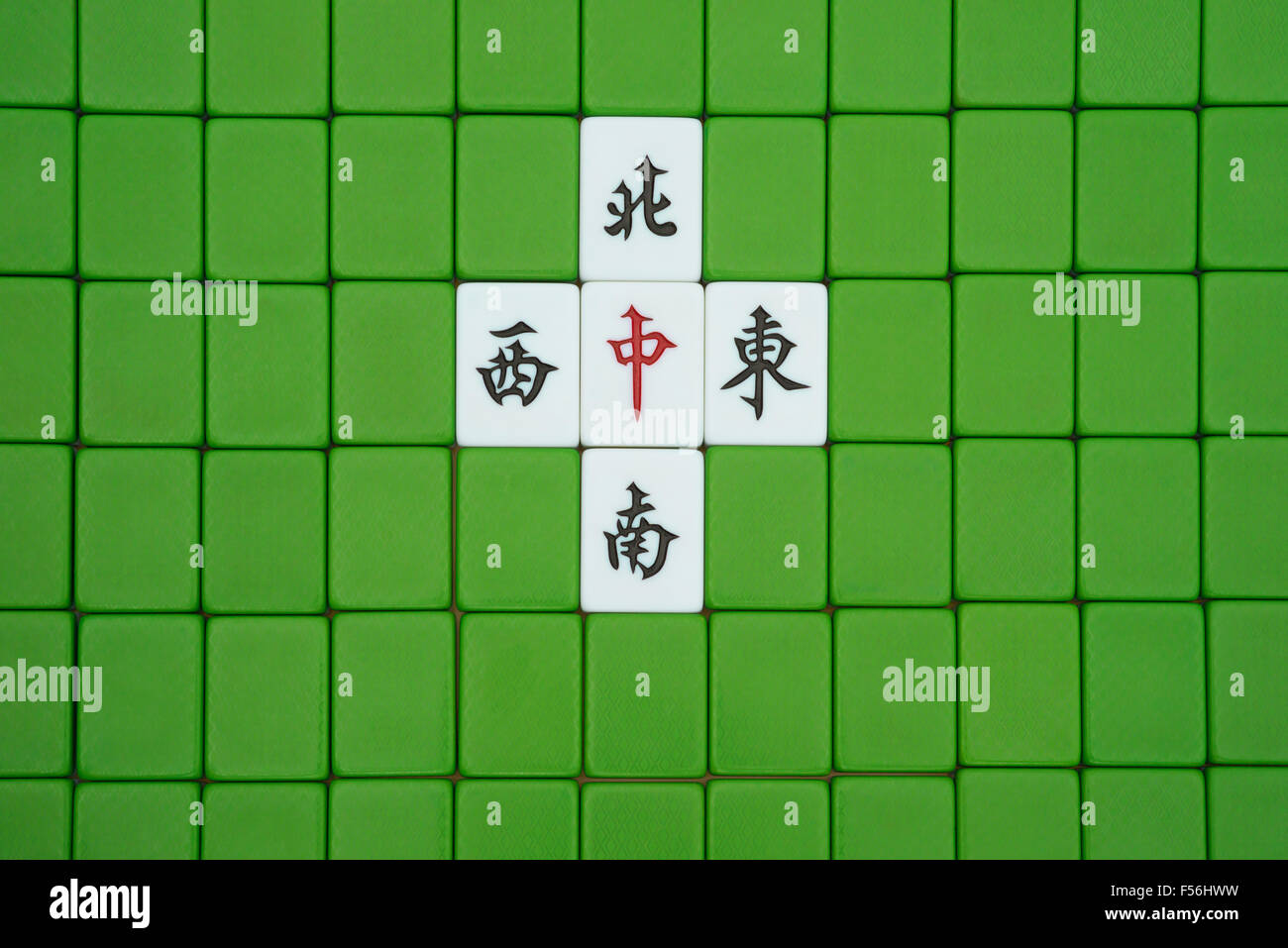 mah jong bricks, the Chinese on the bricks means east, south, west, north and center, they refer to different directions of the Stock Photo