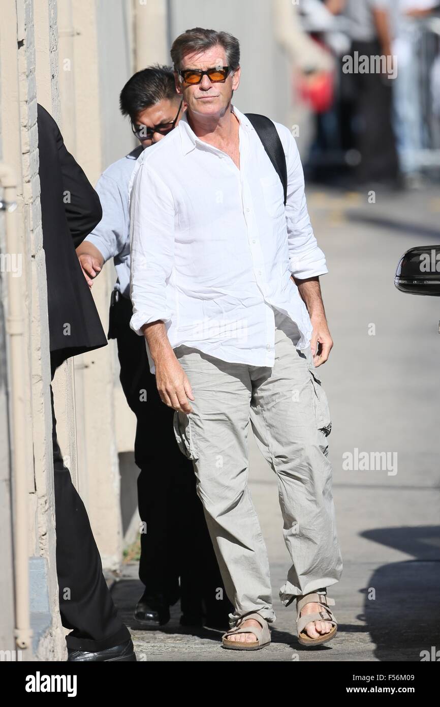 Pierce Brosnan seen arriving at ABC studios for Jimmy Kimmel Live Featuring Pierce Brosnan