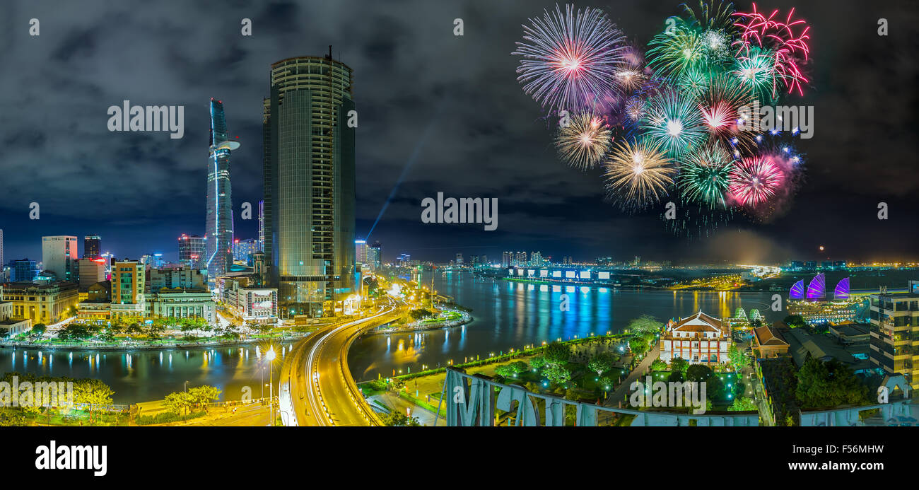 Fireworks Happy Independence Saigon Stock Photo