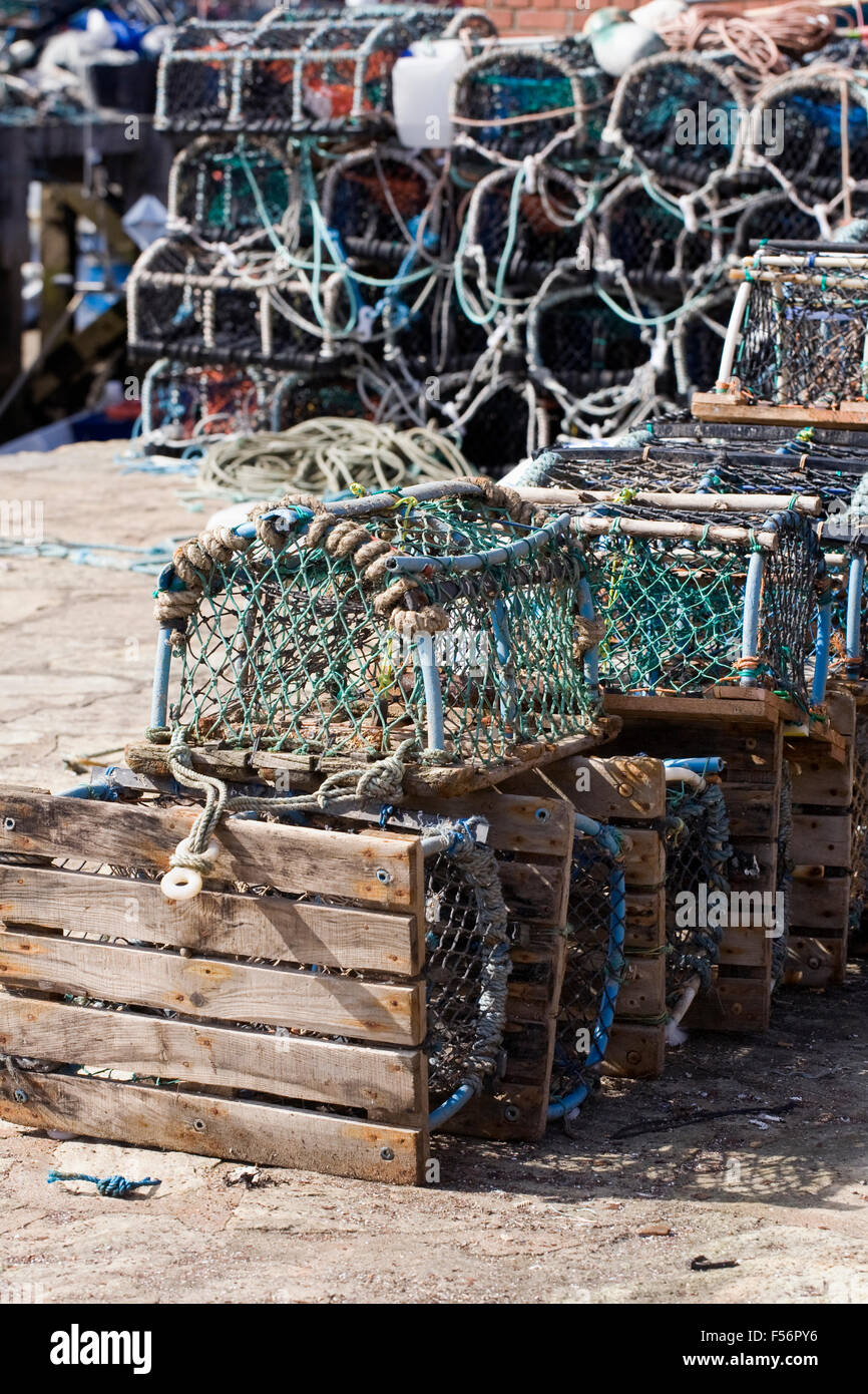Lobster pots on the quayside. Stock Photo