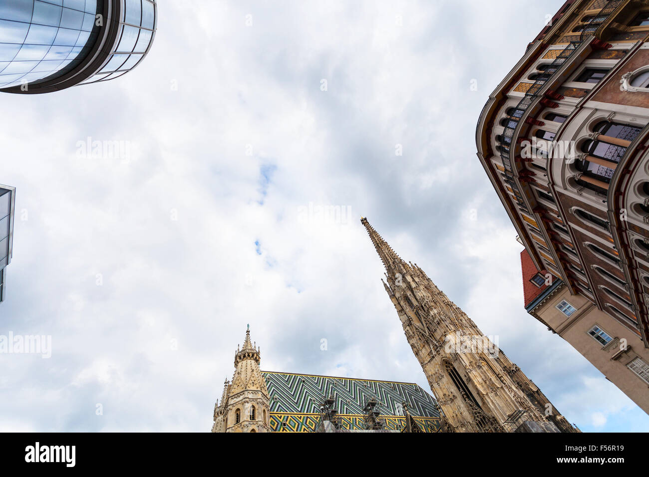 travel to Vienna city - gray clouds over Stephansdom on Stephansplatz, Vienna , Austria Stock Photo