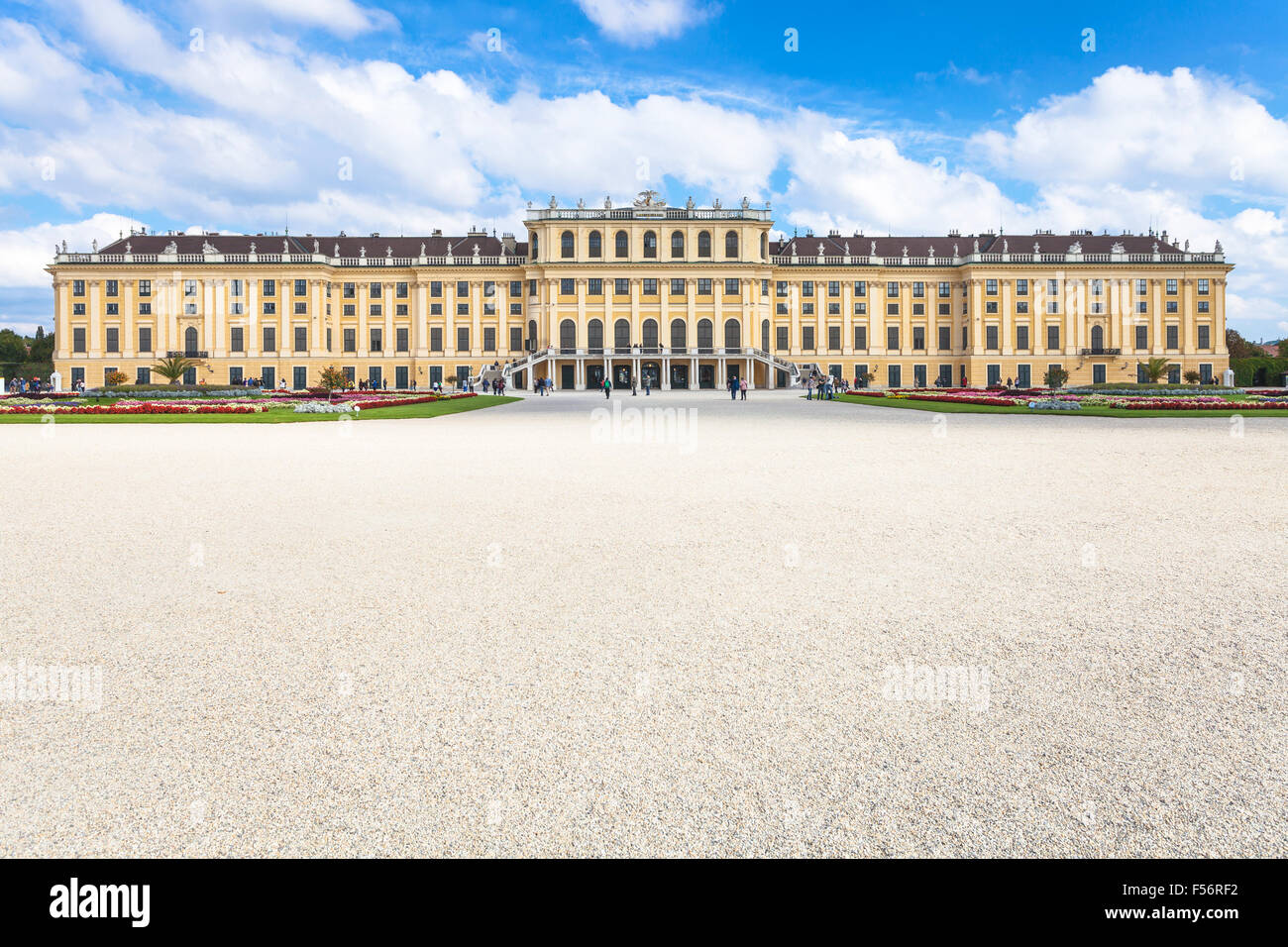 travel to Vienna city - view of Schloss Schonbrunn palace from garden, Vienna, Austria Stock Photo