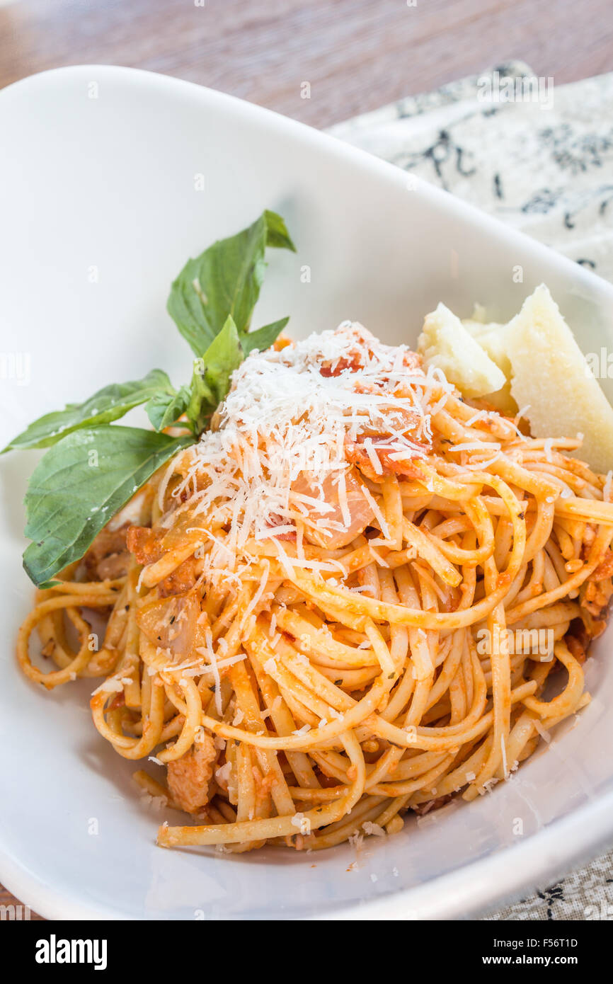 Linguine pasta tossed in a traditional arrabbiata sauce, served with