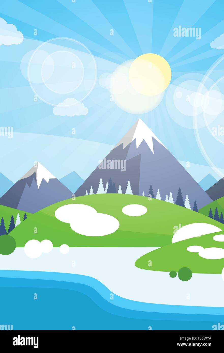 Winter Mountain River Landscape Background Stock Vector Art