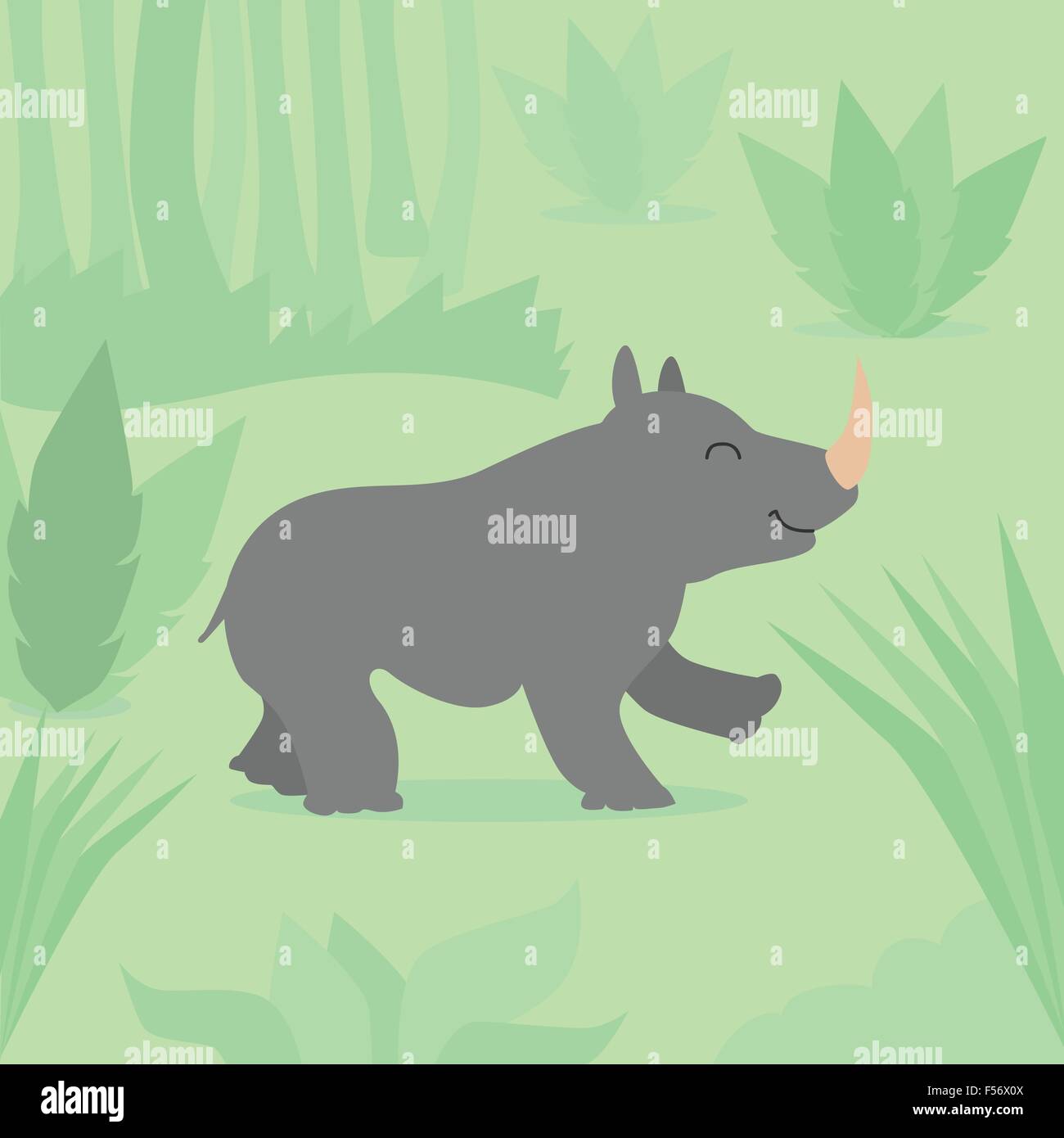 Cartoon Rhino Green Jungle Flat Vector Stock Vector Image & Art - Alamy