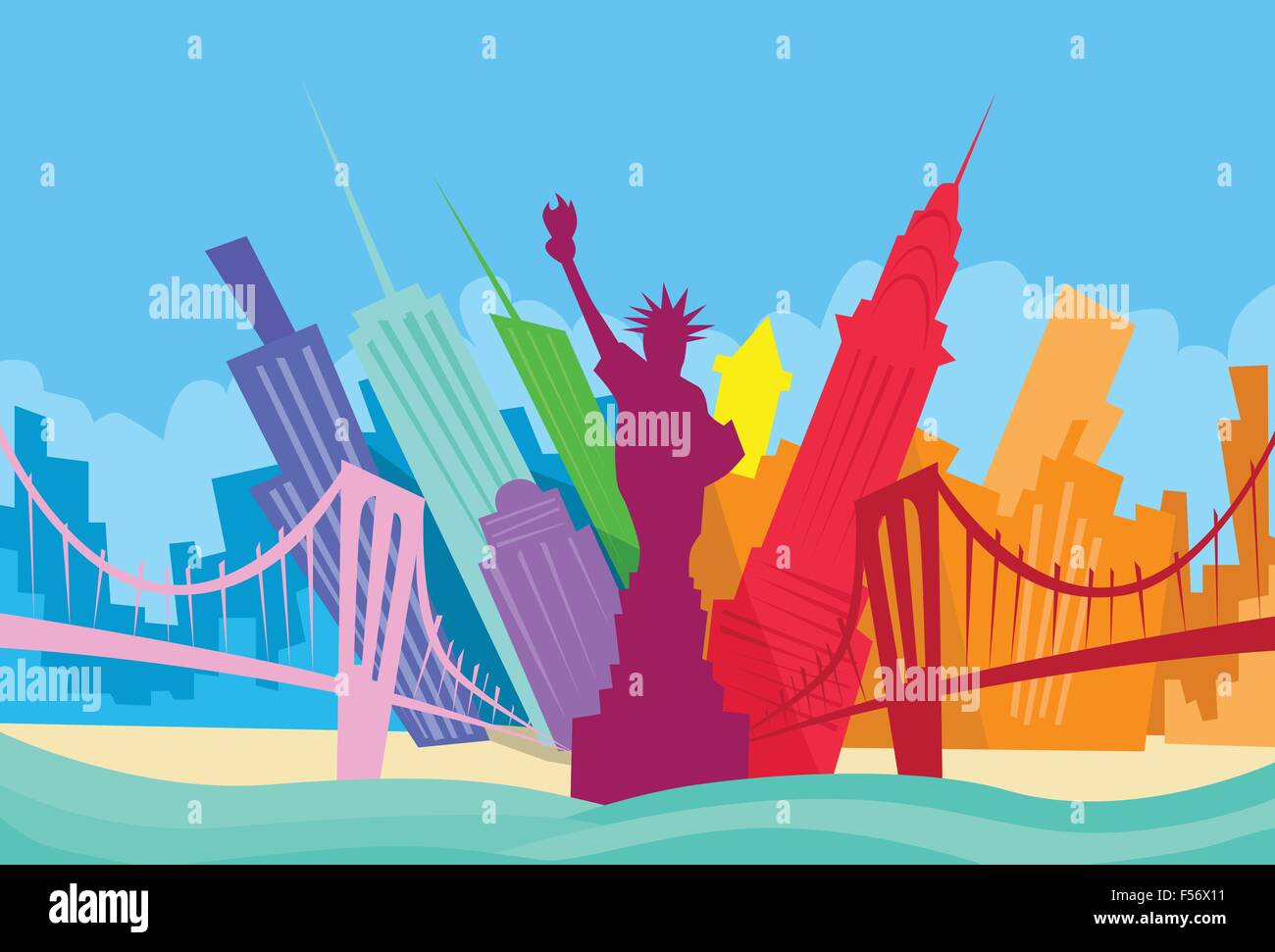 New York Abstract Skyline City Skyscraper Silhouette Stock Vector Image ...