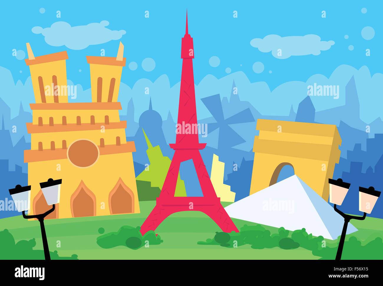 Paris France Abstract City Silhouette Flat Colorful Stock Vector Image ...