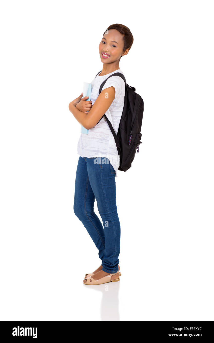 side view of African American college girl looking at the camera Stock ...