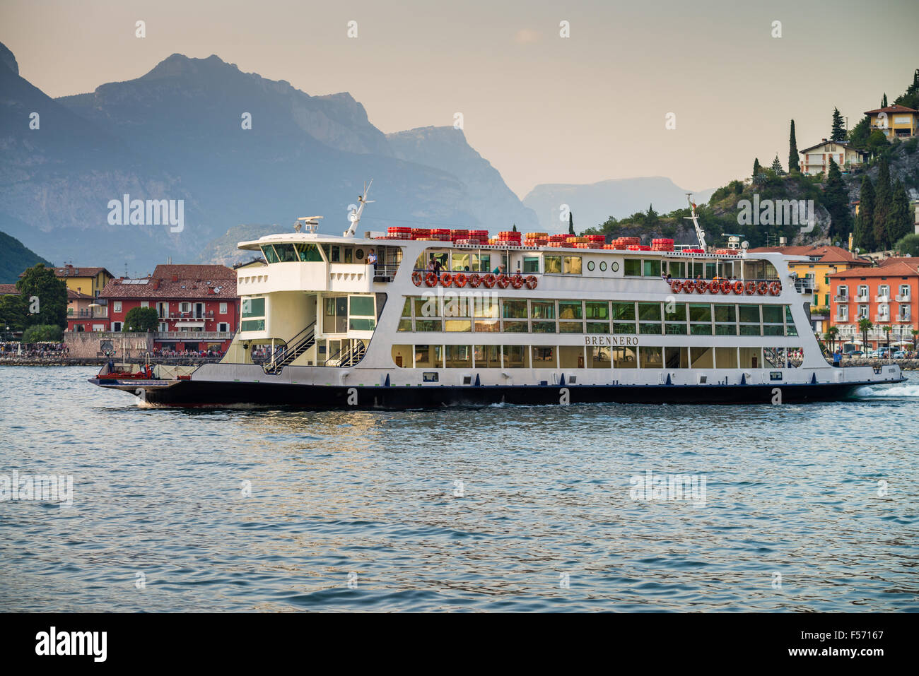 Ferry boat crossing Lake Garda at Torbole, Italy, EU, Europe Stock ...