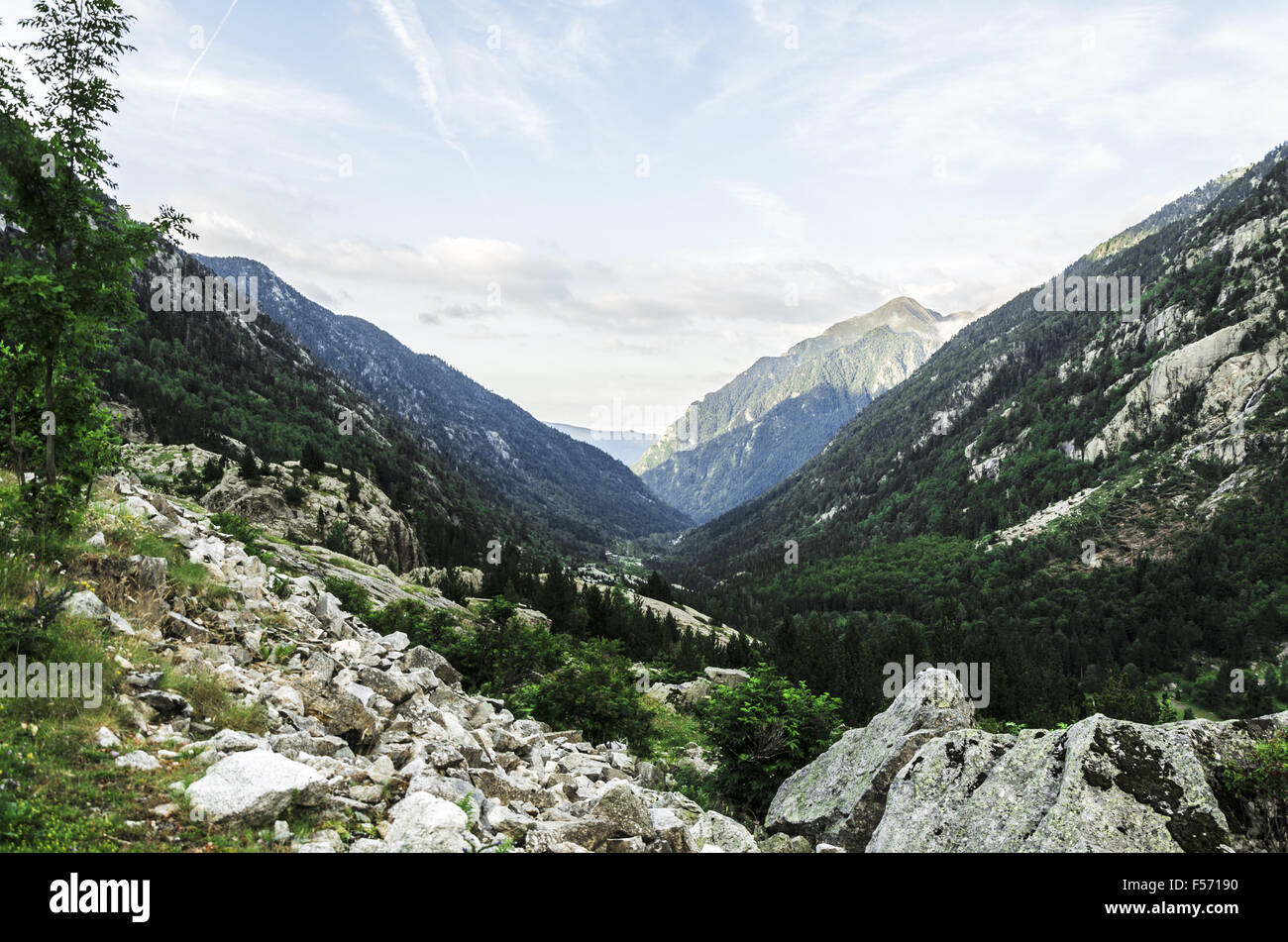 Beautiful river into the Pyrenees mountains with peaceful water. Lake ...
