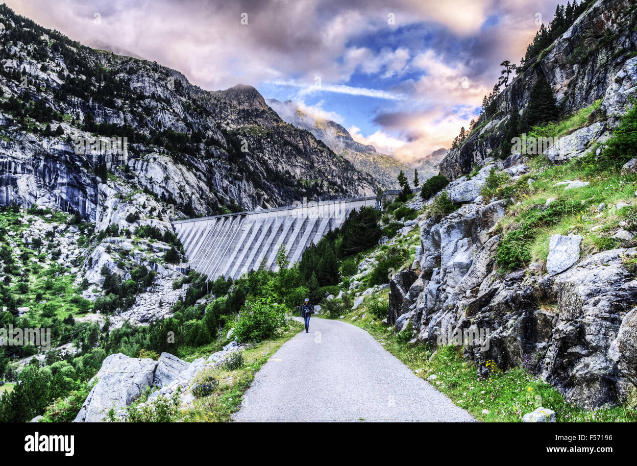 Beautiful river into the Pyrenees mountains with peaceful water. Lake ...