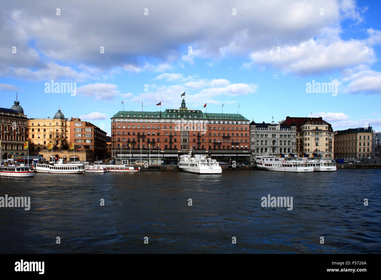 Stockholms Ström, as this innermost part of the archipelago is called, with the Grand Hotel in the picture. Stock Photo