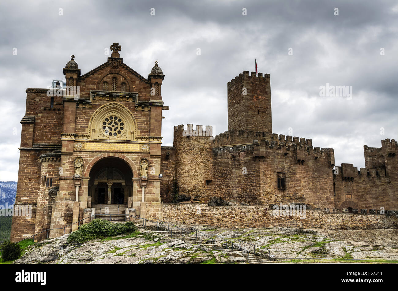 Amazing old castle in Spain, with beautiful architecture and stone details Stock Photo