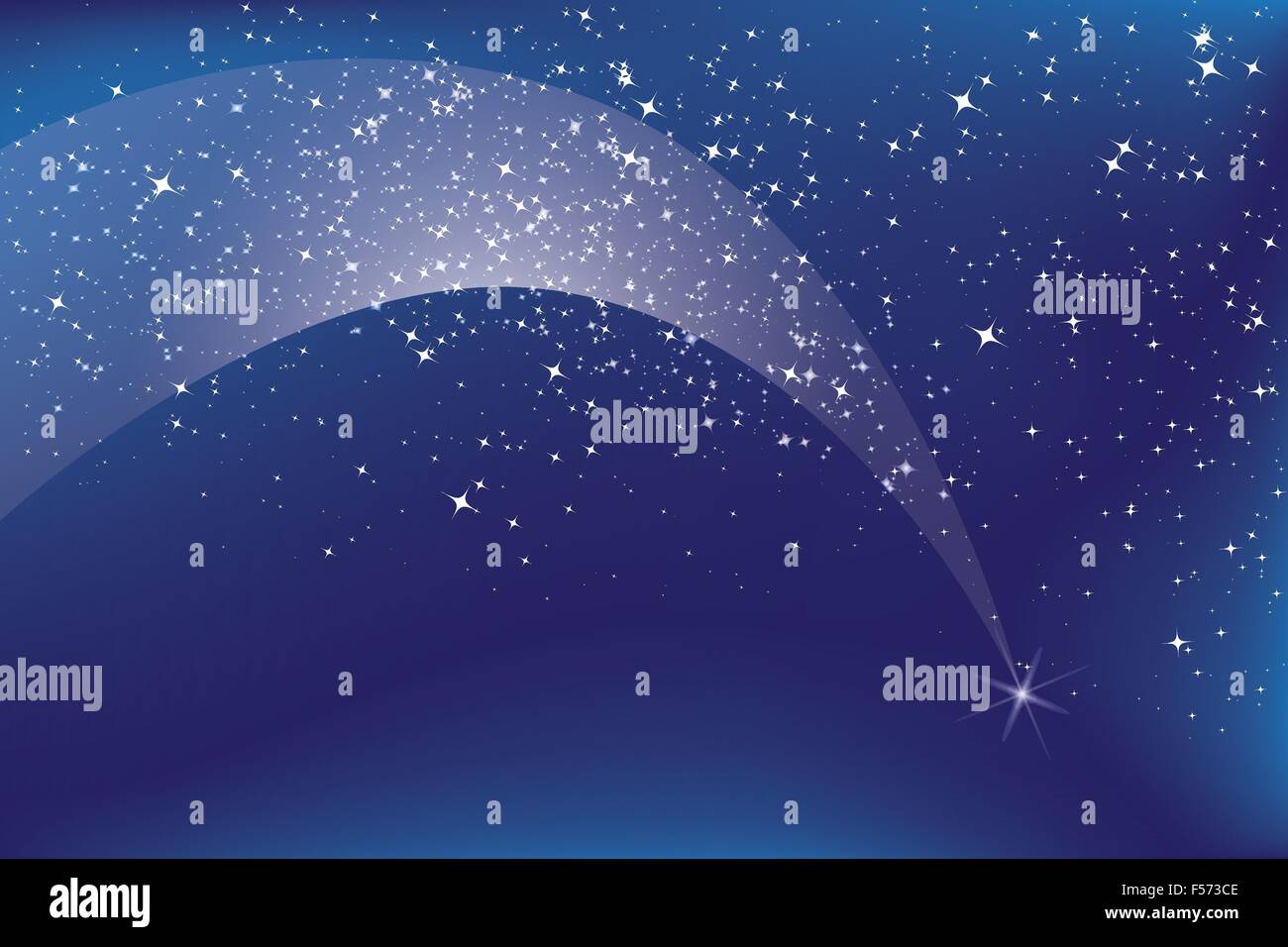 Shooting star with glittering trail on nightly sky with stars