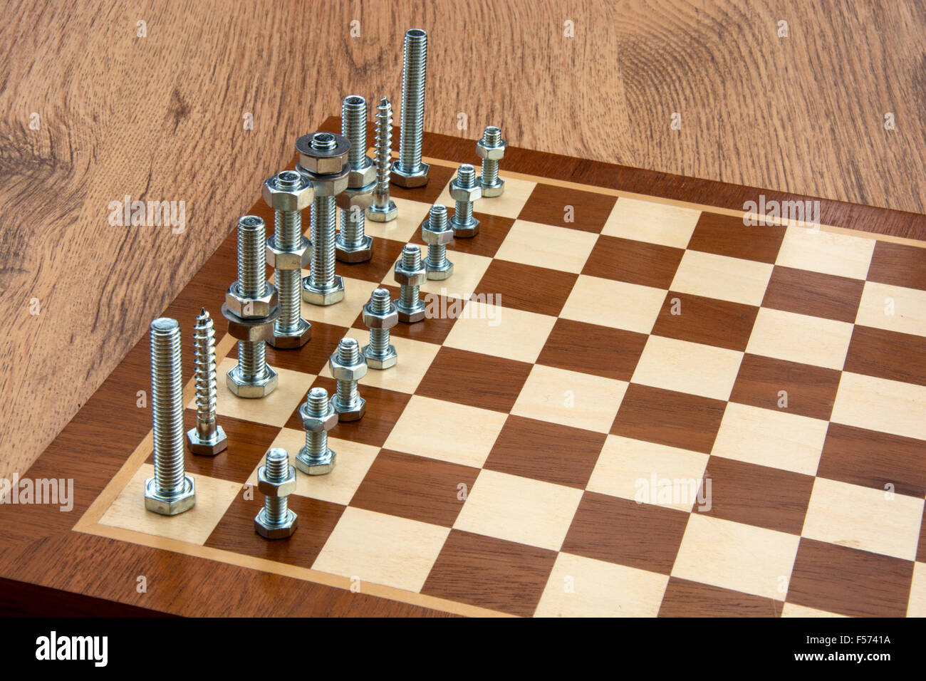 Chess set made from nuts and bolts Stock Photo Alamy
