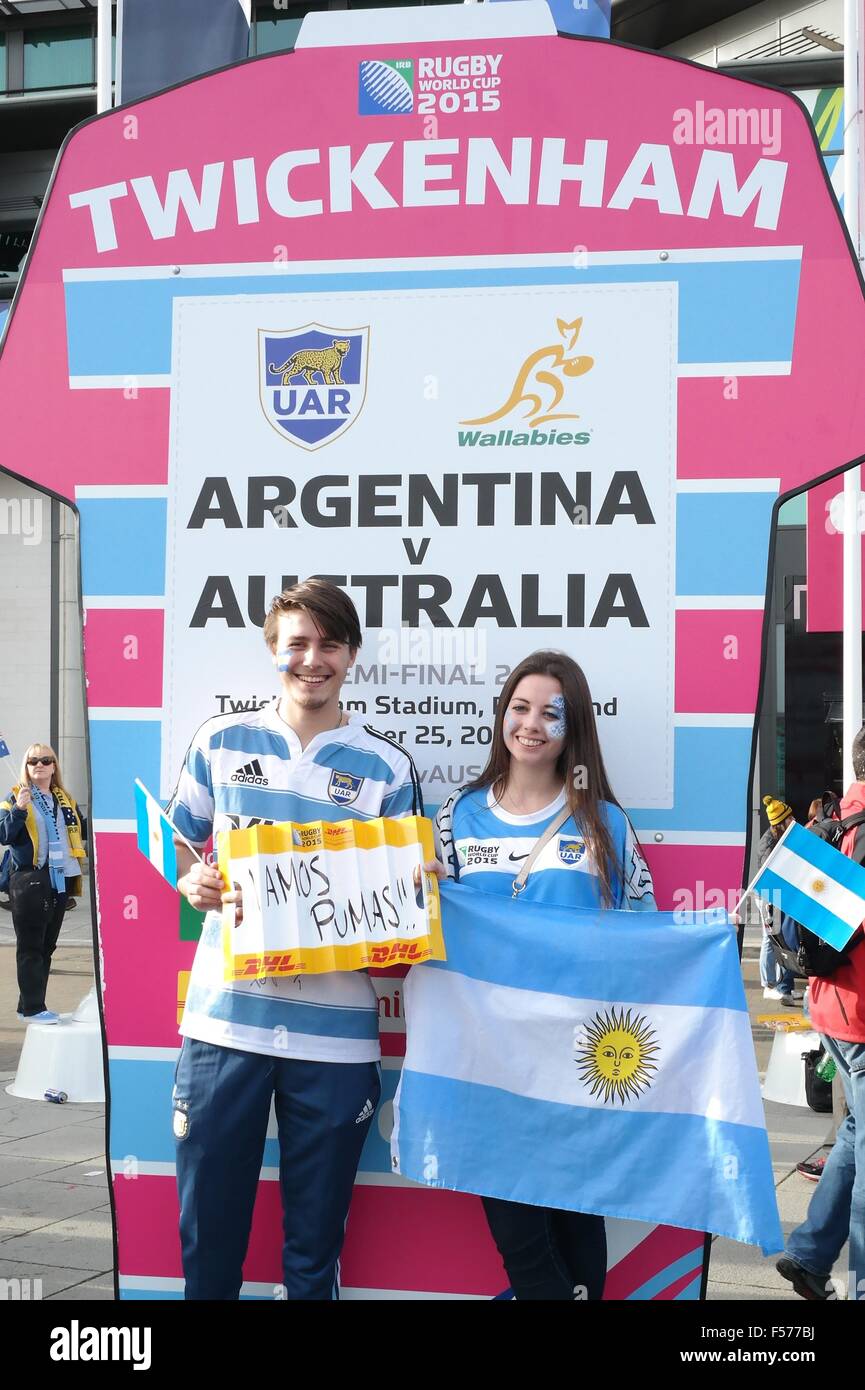 Australia and argentina fans before the rugby world cup hires stock