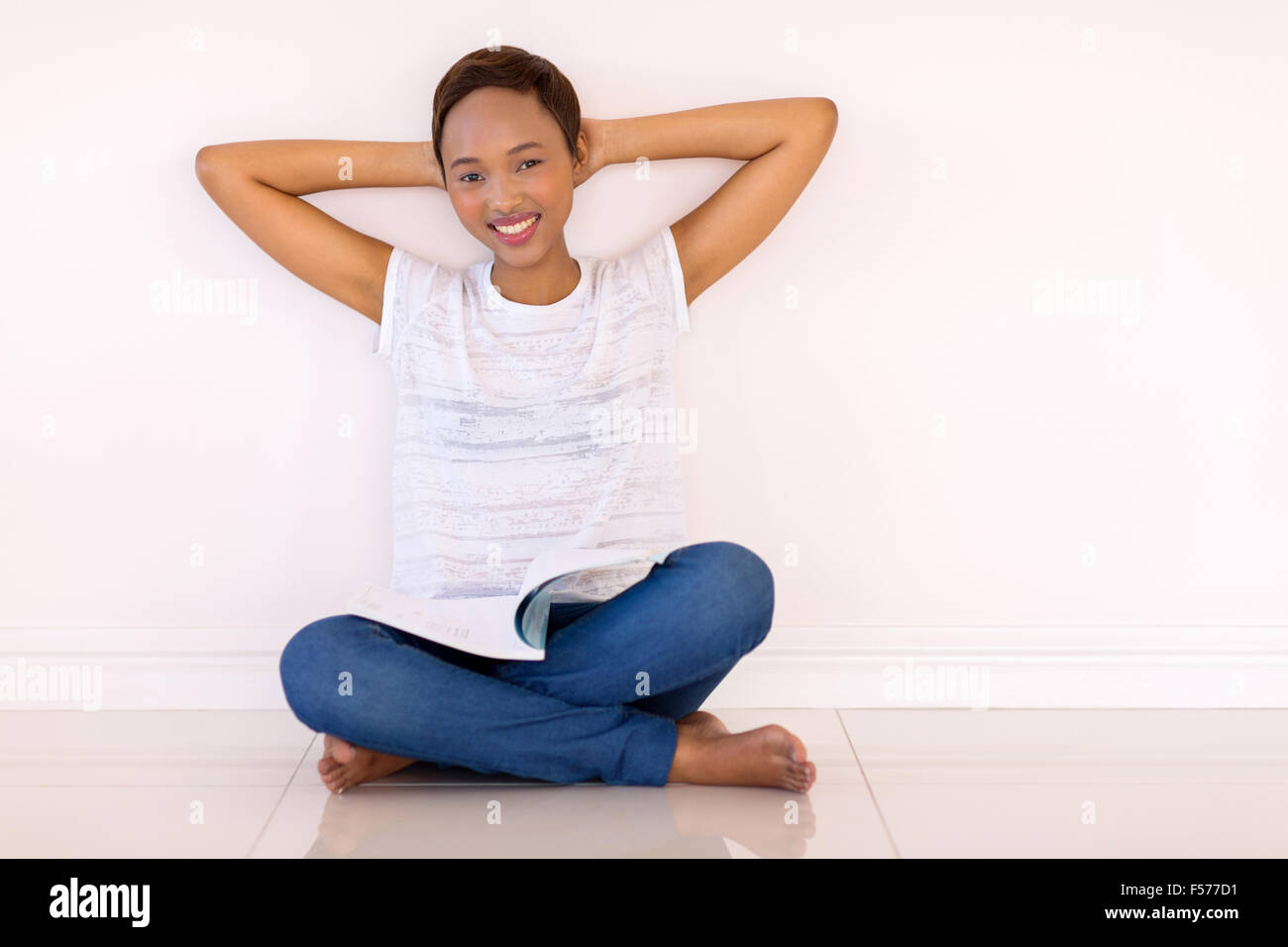 happy African American university student studying at home Stock Photo ...