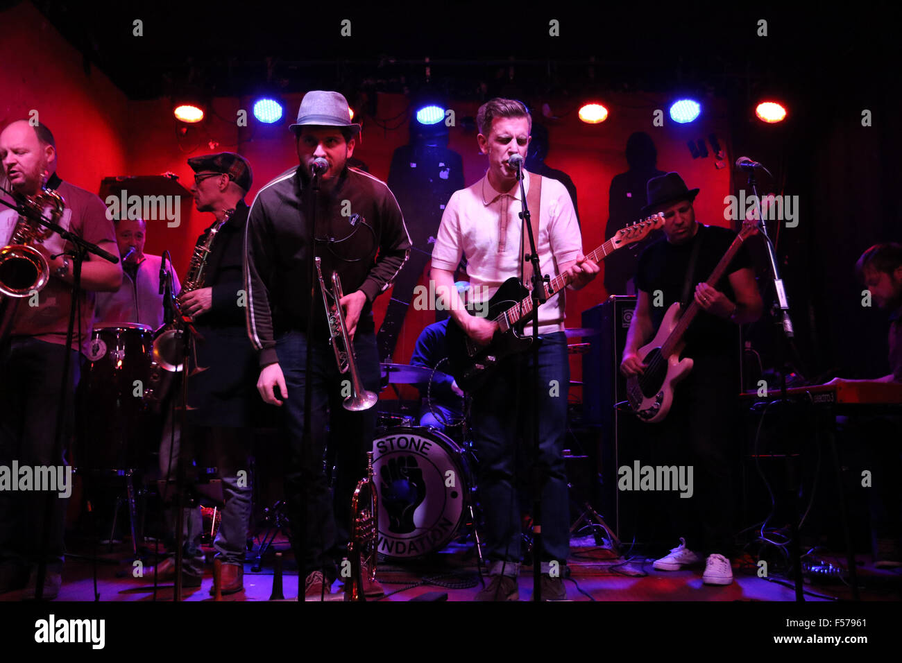 Koln, Germany. 28 October 2015. Stone Foundation live in concert at Sonic Ballroom, Koln. A small venue but a superb gig and a totally captivating soul sound that wowed the audience. Credit:  Ashley Greb/Alamy Live News. Stock Photo