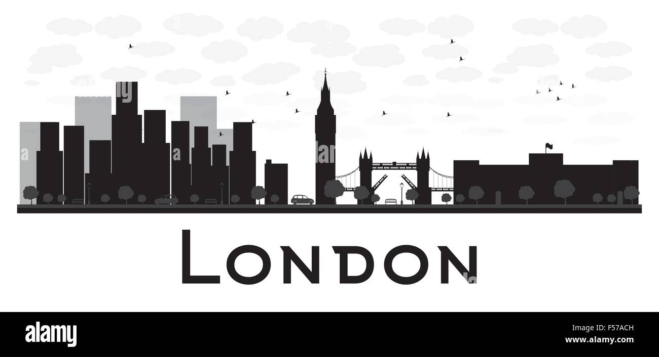 London skyline black and white silhouette. Vector illustration. Simple flat concept for tourism presentation, banner, Stock Vector
