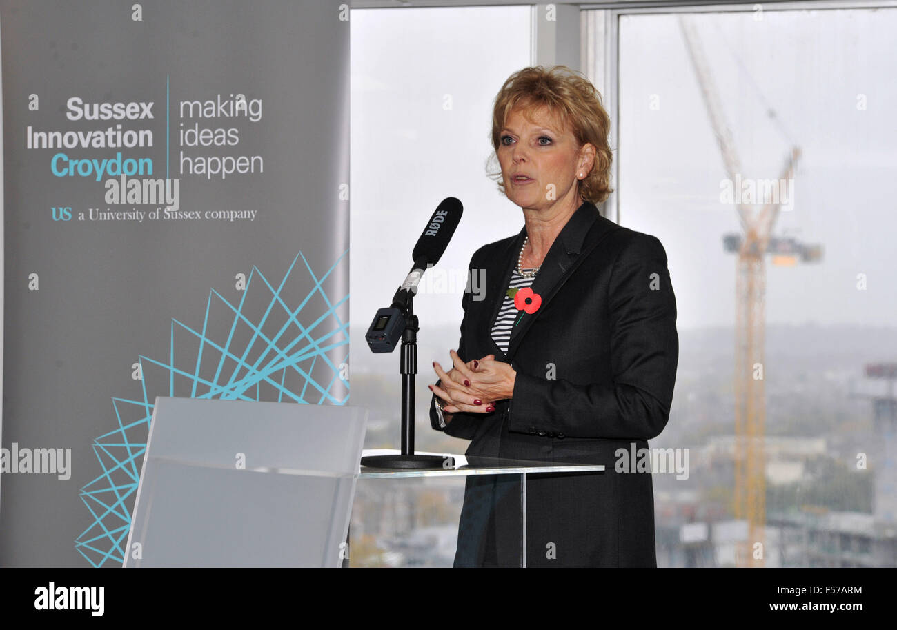 Croydon Surrey UK Thursday 29th October 2015 - Anna Soubry MP and Minister of State for Small Business speaking at the opening of Sussex Innovation Croydon Sussex Innovation Croydon is a University of Sussex business Incubator helping to support small businesses and entrepreneurs in the region Credit:  Simon Dack/Alamy Live News Stock Photo