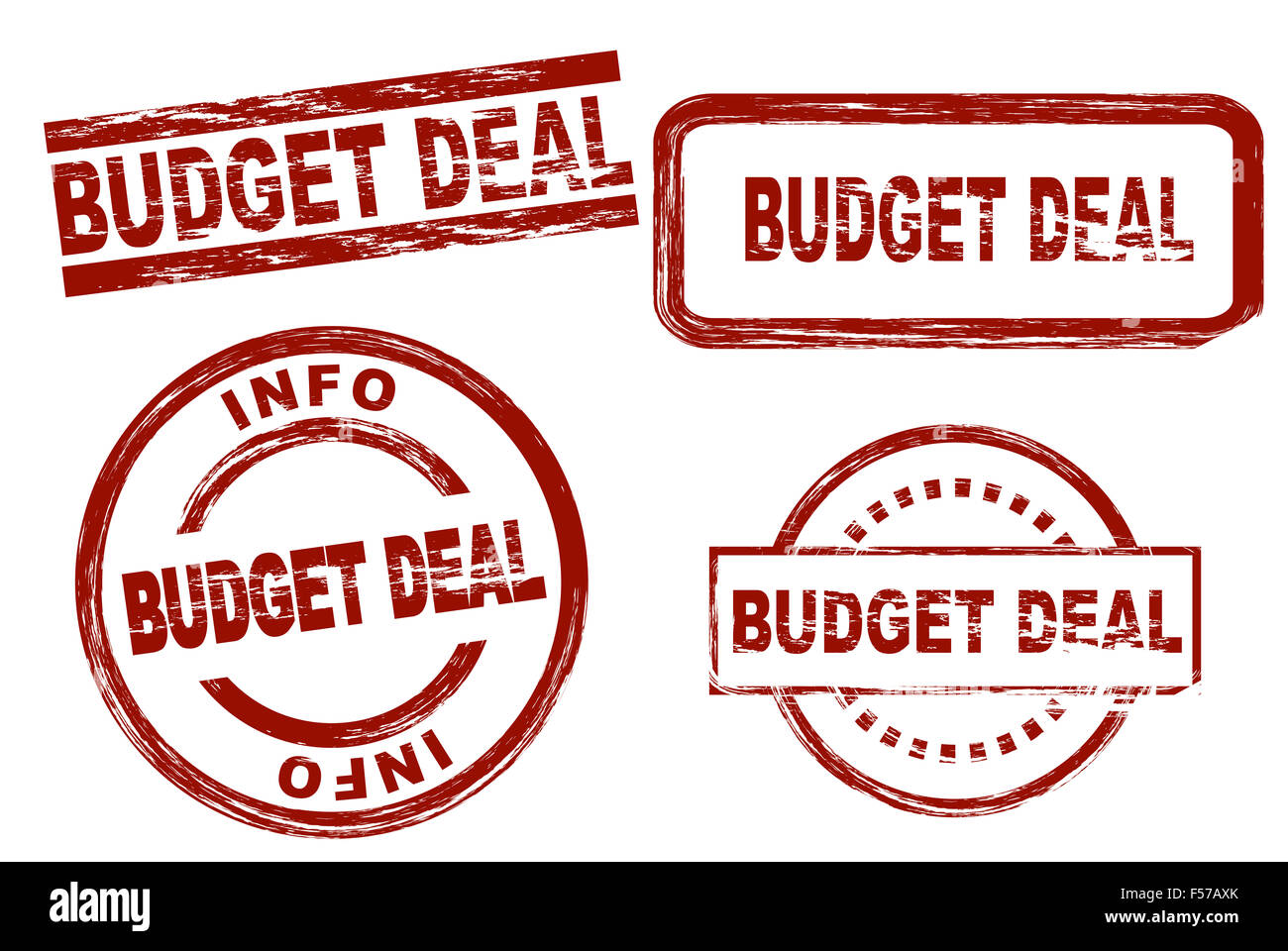 Set of stylized stamps showing the term budget deal. All on white background. Stock Photo