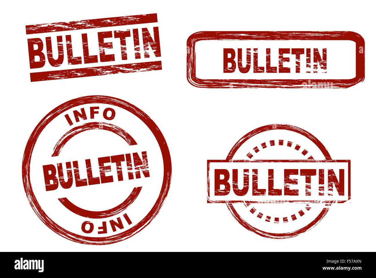 Set of stylized stamps showing the term bulletin. All on white background. Stock Photo