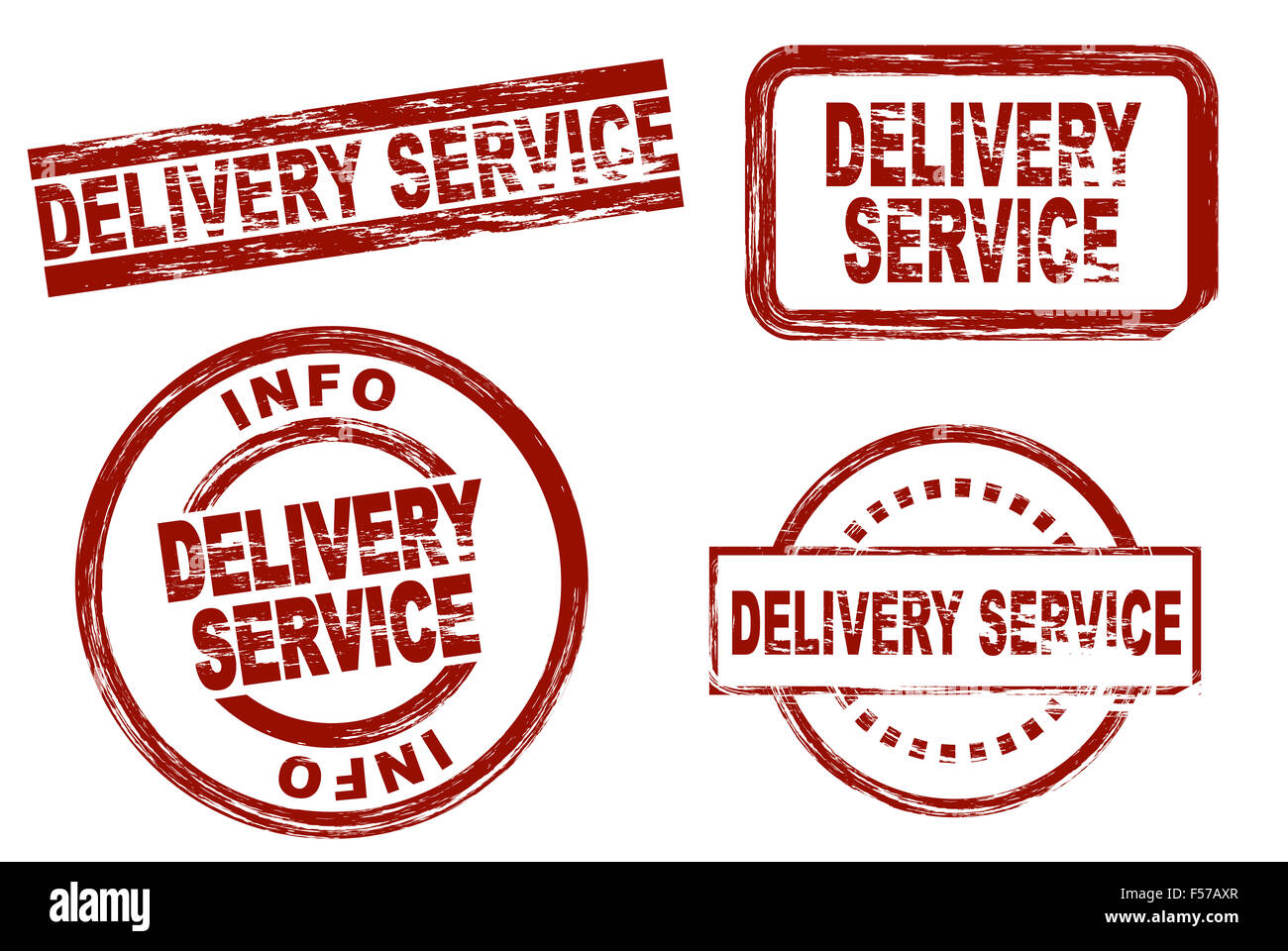 Set of stylized stamps showing the term delivery service. All on white background. Stock Photo