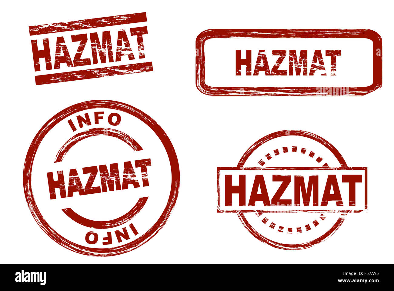 Set of stylized stamps showing the term HAZMAT. All on white background. Stock Photo