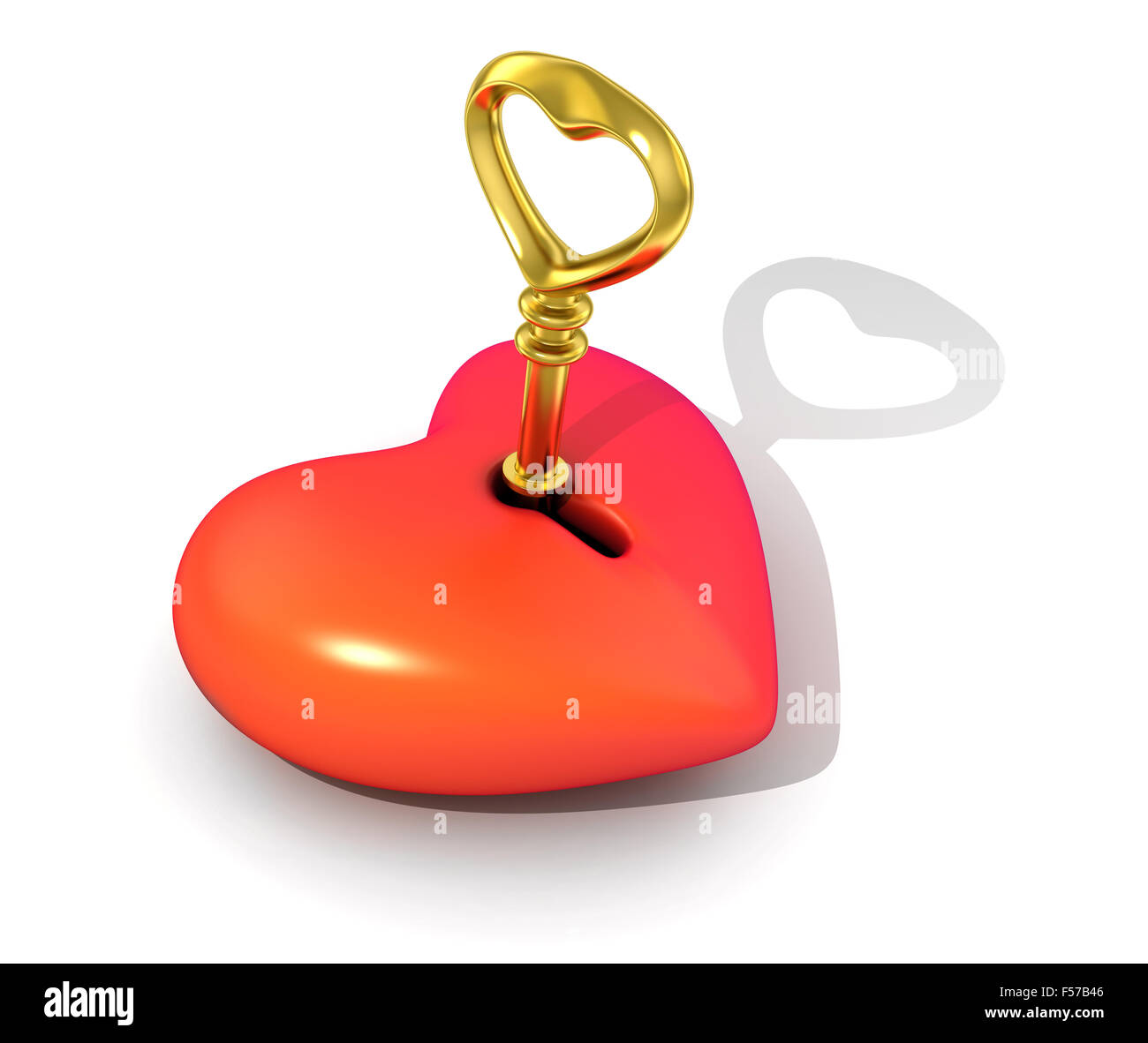 Abstract heart and key on white background (done in 3d, cgi Stock Photo ...