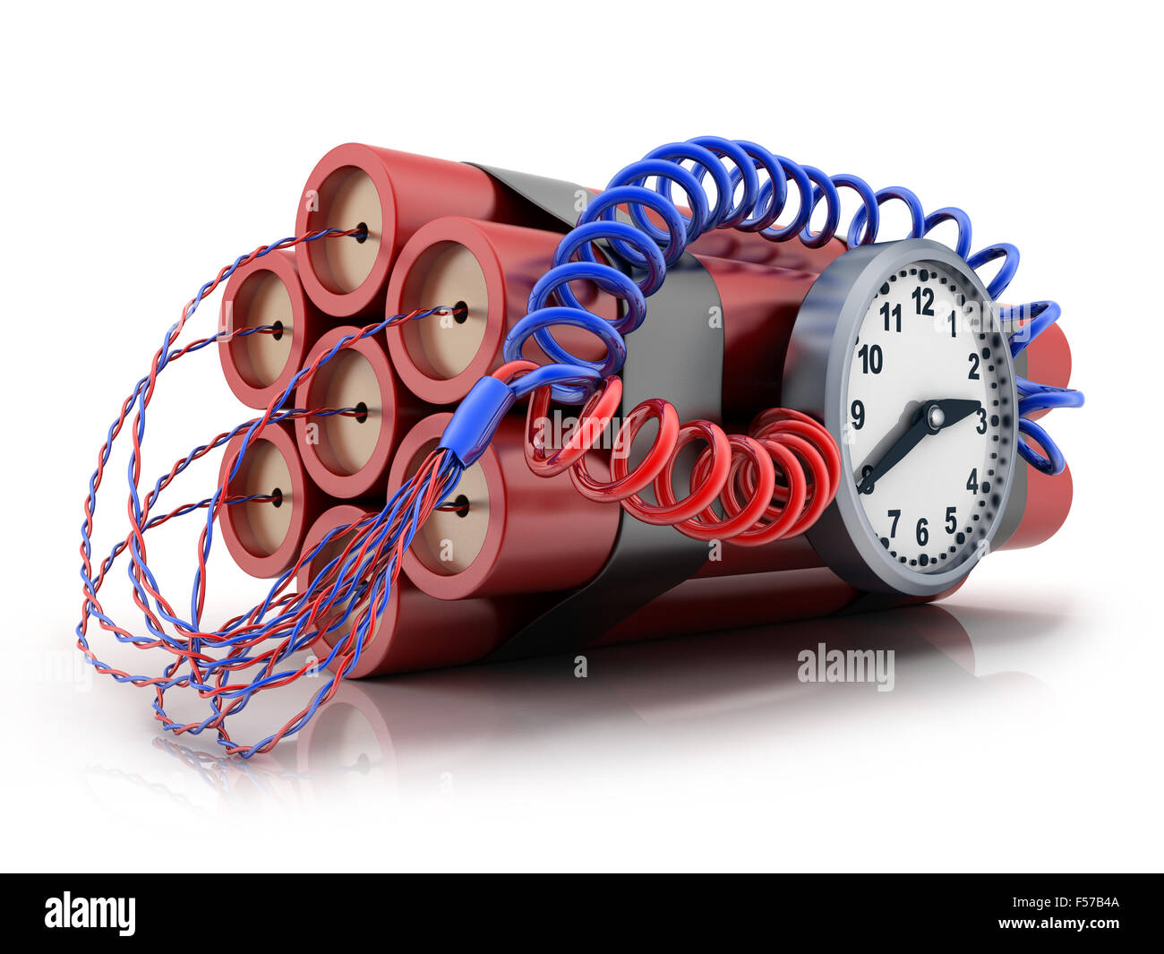 TNT and clock on white background (done in 3d) Stock Photo