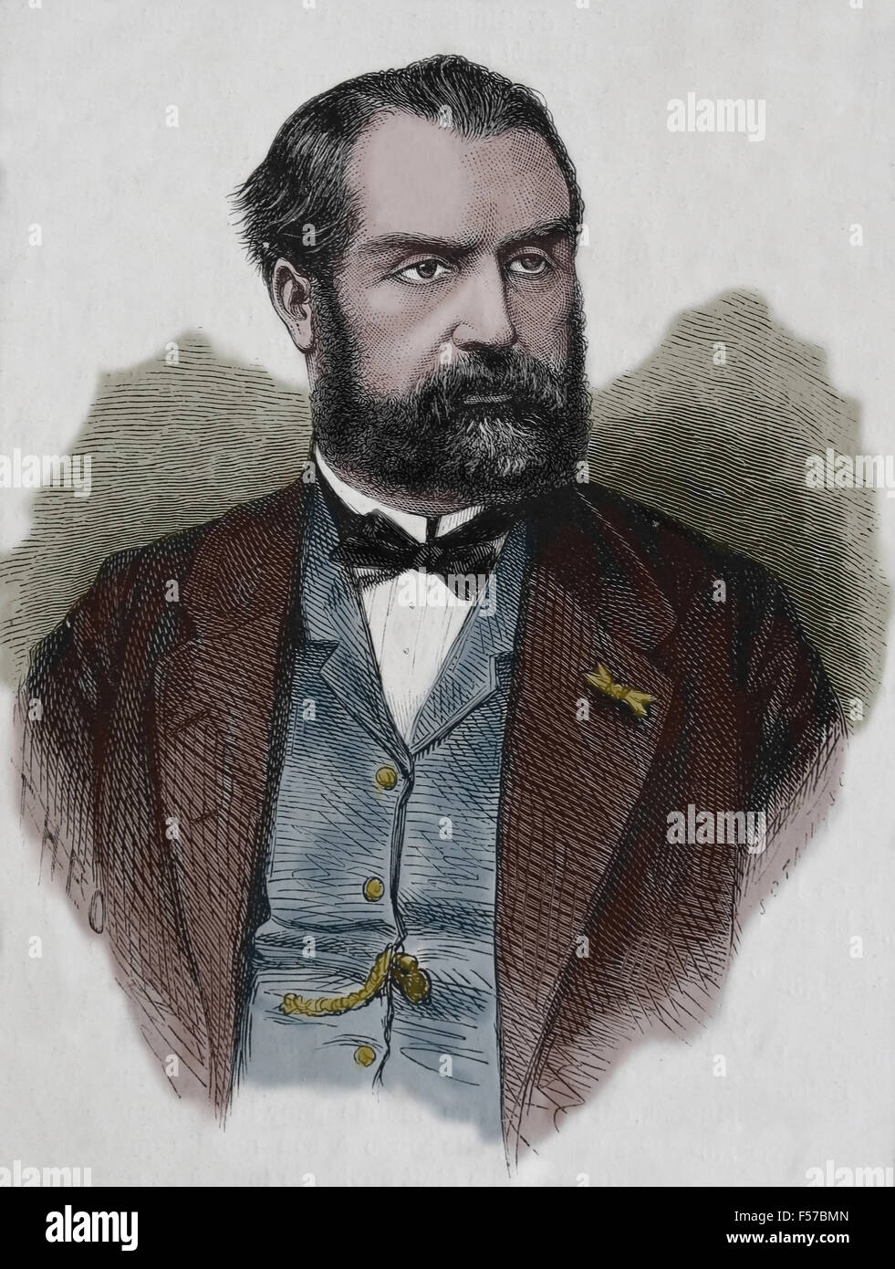 Olivier Halanzier (1819-1896), director of the Paris Opera 1871-1879. Portrait. Engraving. 19th century. Color. Stock Photo