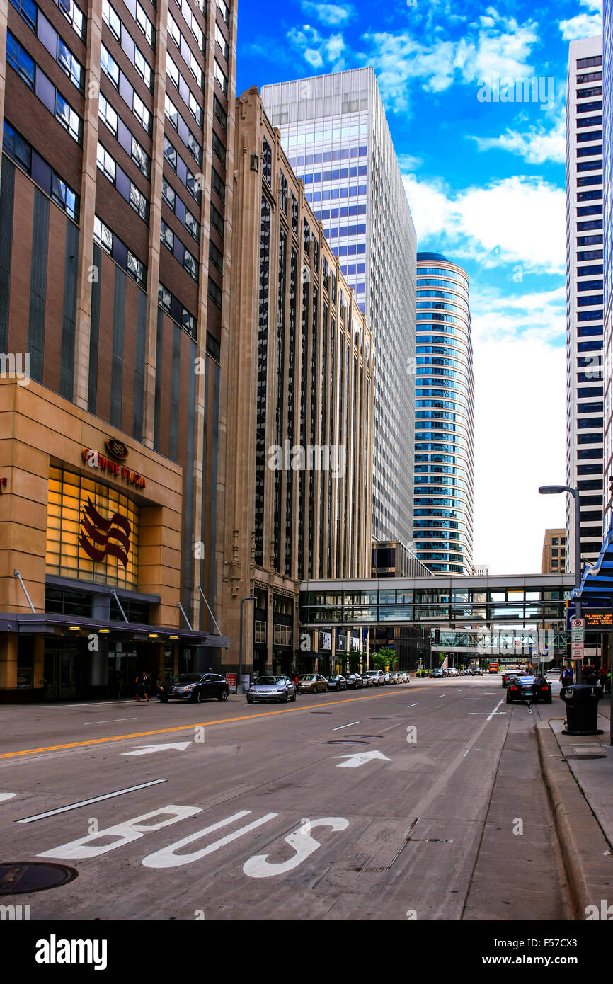 The Crown Plaza Hotel and other buildings on 2nd Ave in downtown Minneapolis MN Stock Photo