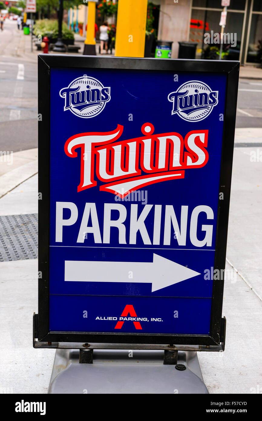 Twins Parking street signboard in downtown Minneapolis on a ball game
