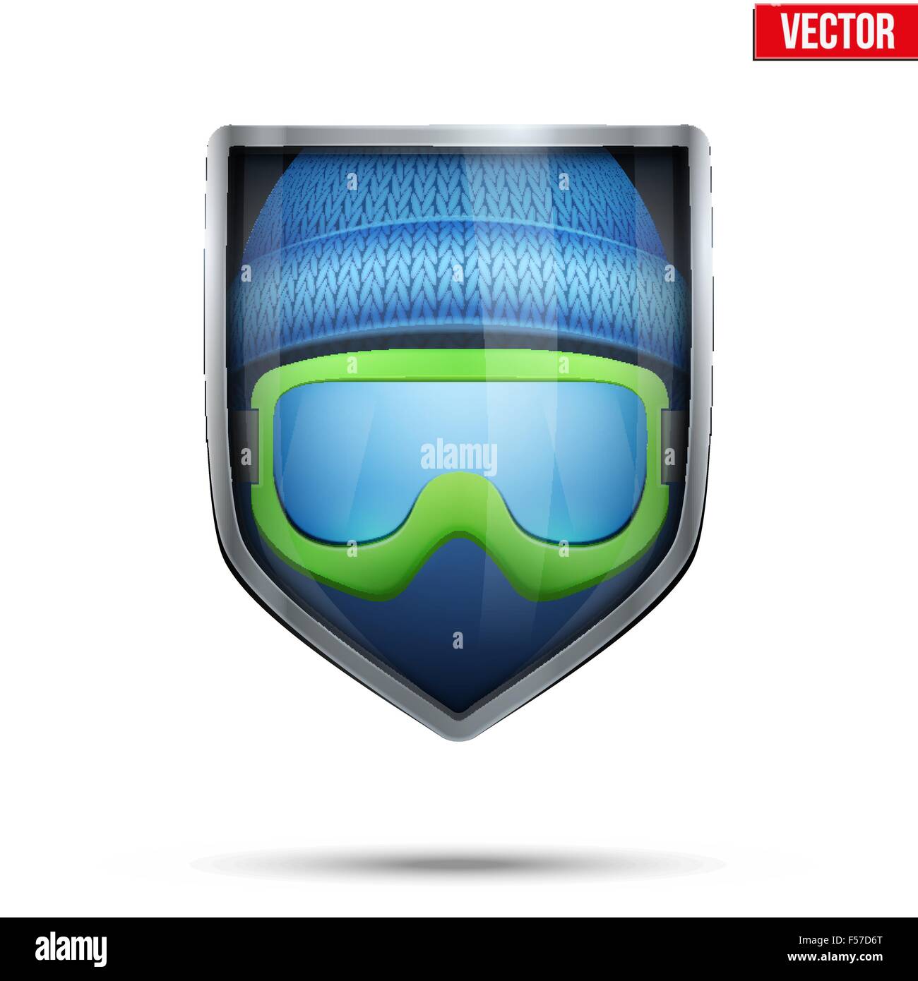 Bright shield in the winter cap and ski goggles inside. Vector Stock