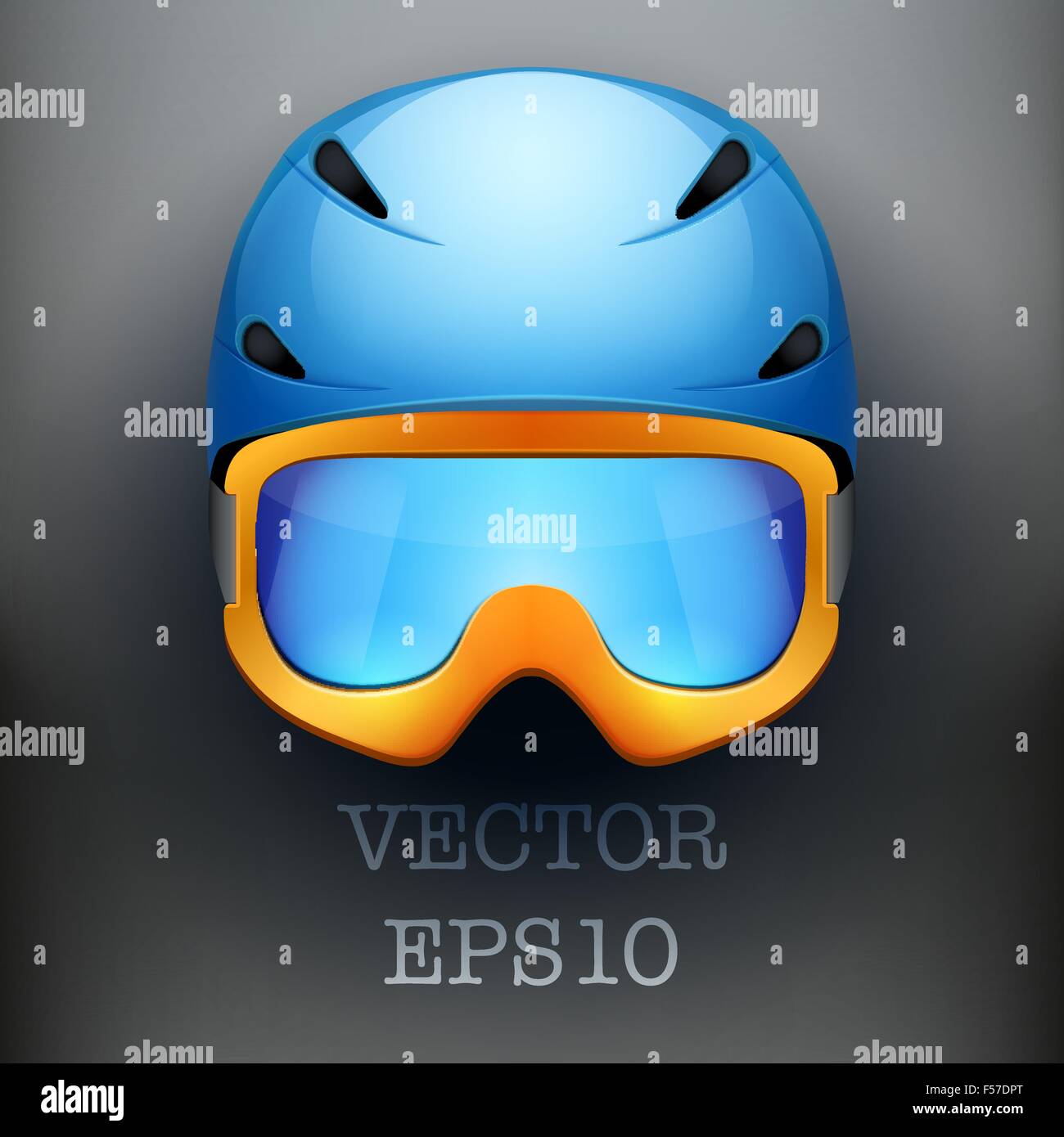 Background of Classic Ski helmet and orange snowboard goggles. Vector