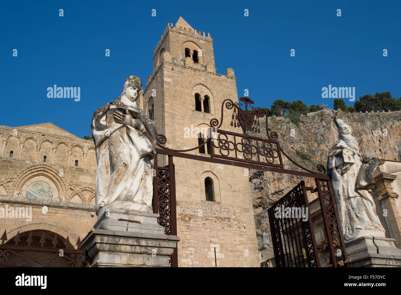 Principal facade of Cathedral Basilica of Cefalu, Sicily. Italy. Stock Photo