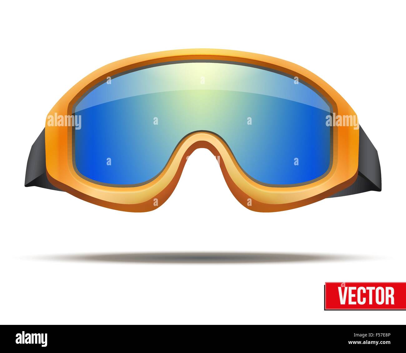 Classic orange snowboard ski goggles with colorful glass. Vector Stock