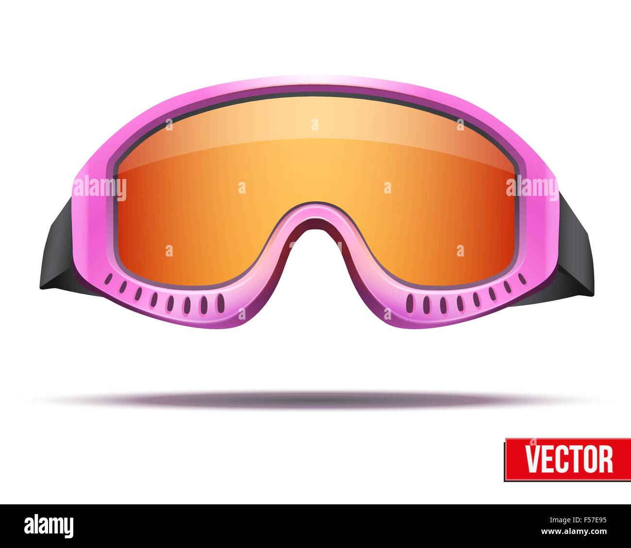Female pink snowboard ski goggles with colorful glass. Vector Stock