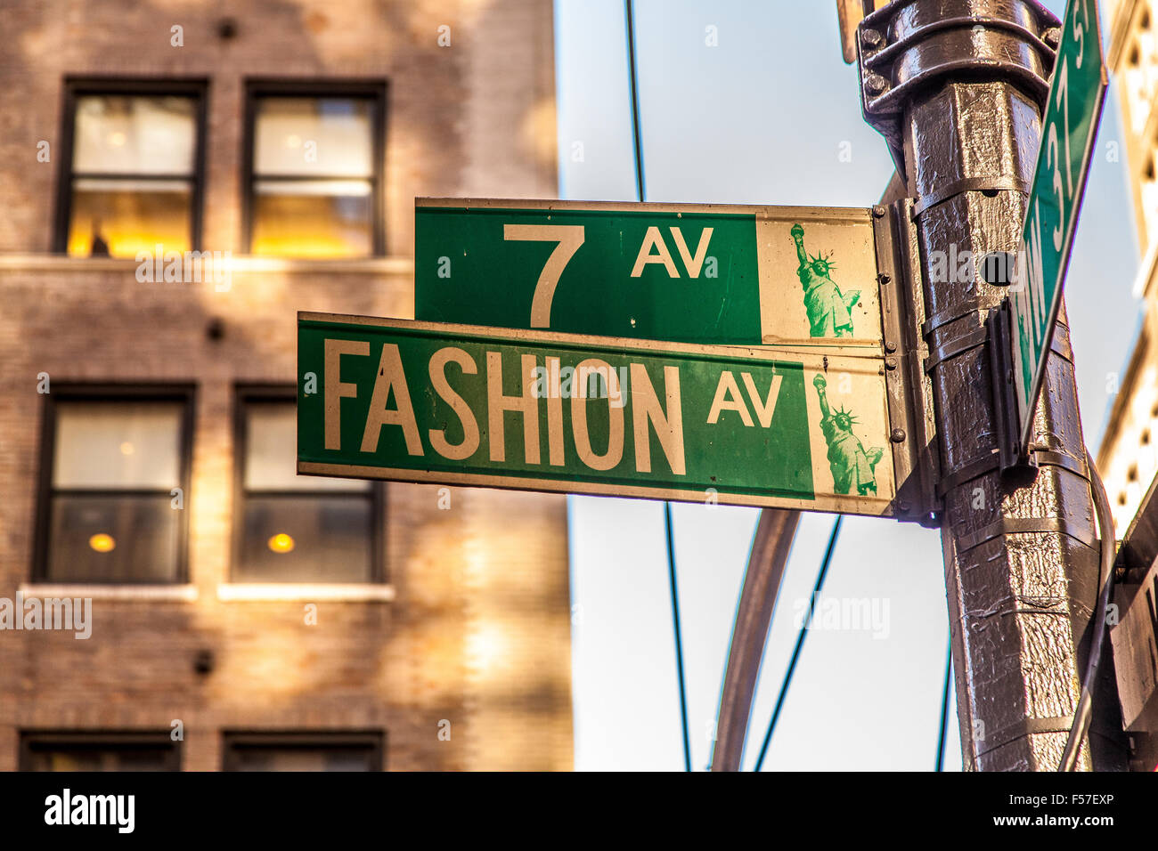 7th Avenue or fashion avenue street sign, Manhattan, New York city