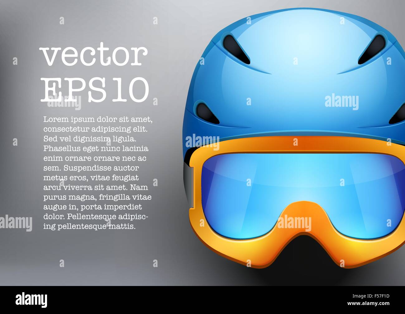 Background of Classic Ski helmet and orange snowboard goggles. Vector