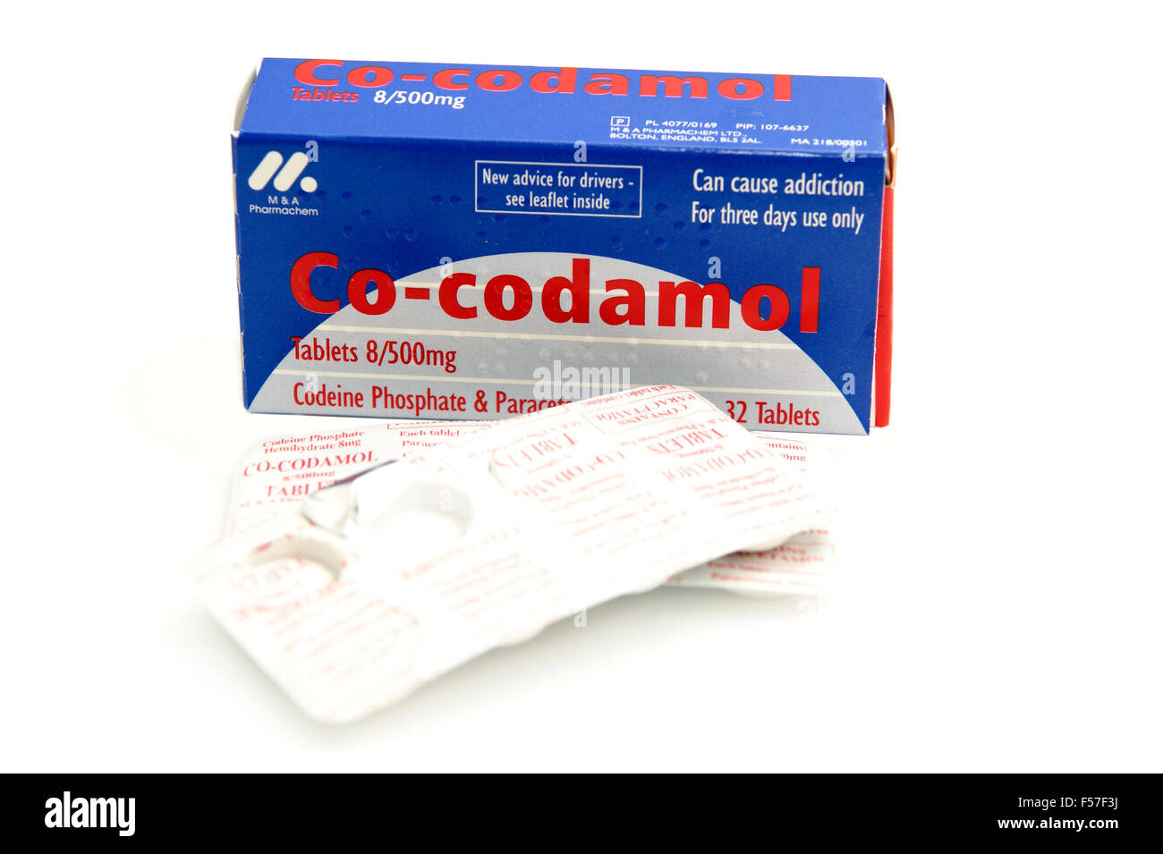 Co-codamol tablets containing paracetamol & codeine (painkillers) used for short term treatment of acute moderate pain Stock Photo