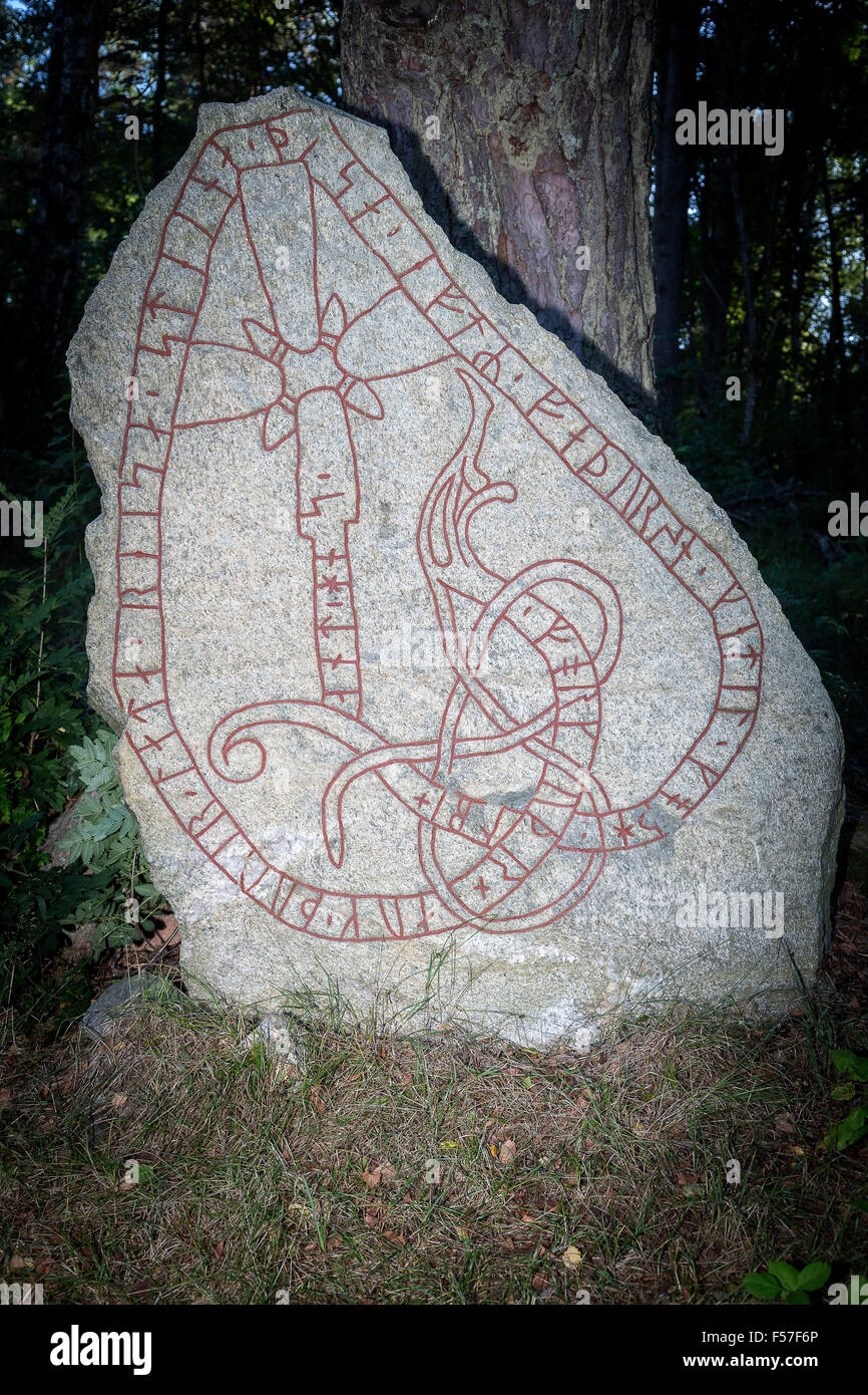 Runestone U 293, Upplands Väsby, Uppland, Sweden. Stock Photo