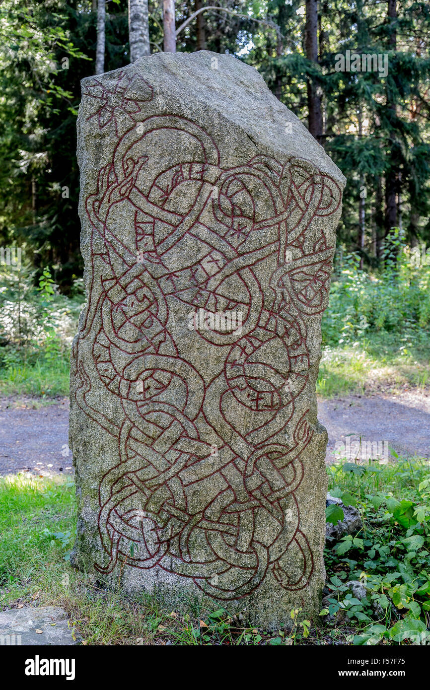 Runestone U 294, Lilla Vilunda, Hammarby parish, Upplands Väsby, Uppland, Sweden. Stock Photo